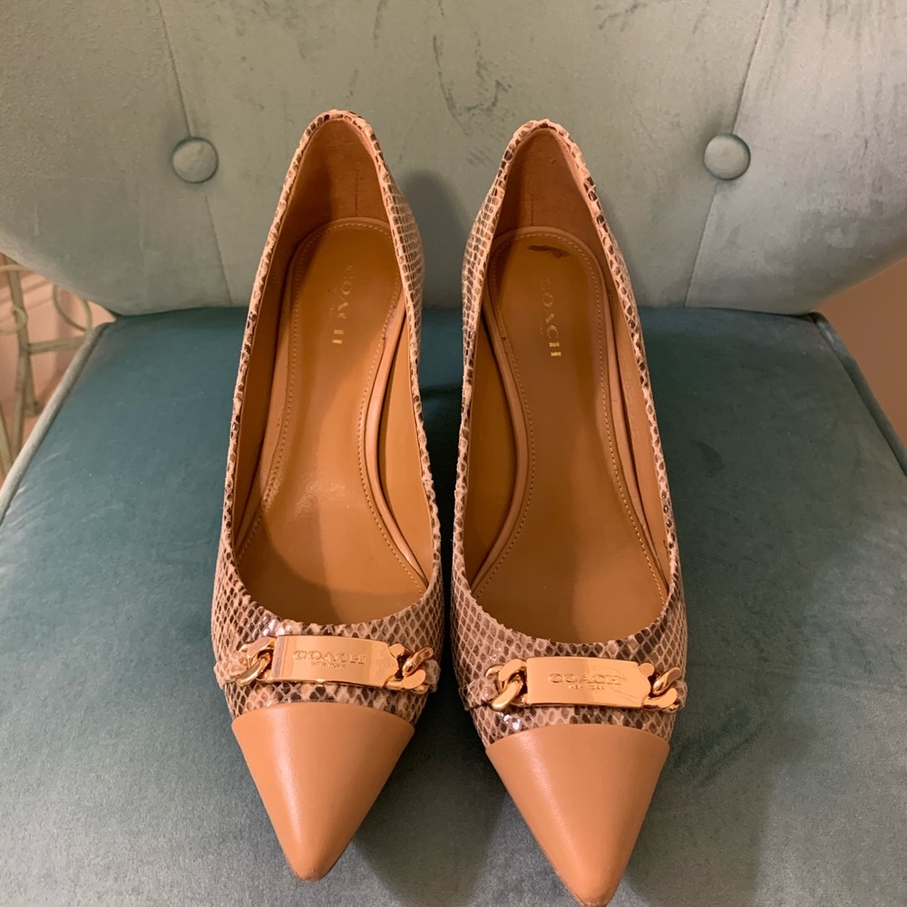 Coach Bowery kitten heel pump in beige snake print